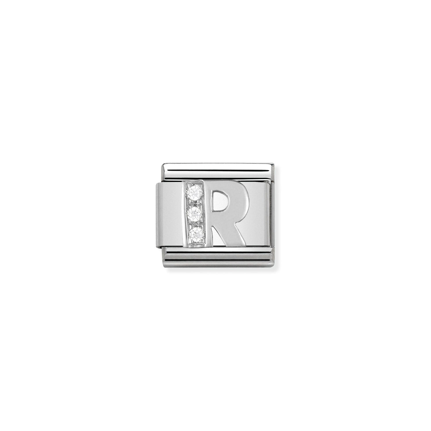 Nomination Composable Classic Letter R Charm - Stainless Steel & Sterling Silver with Cubic Zirconia