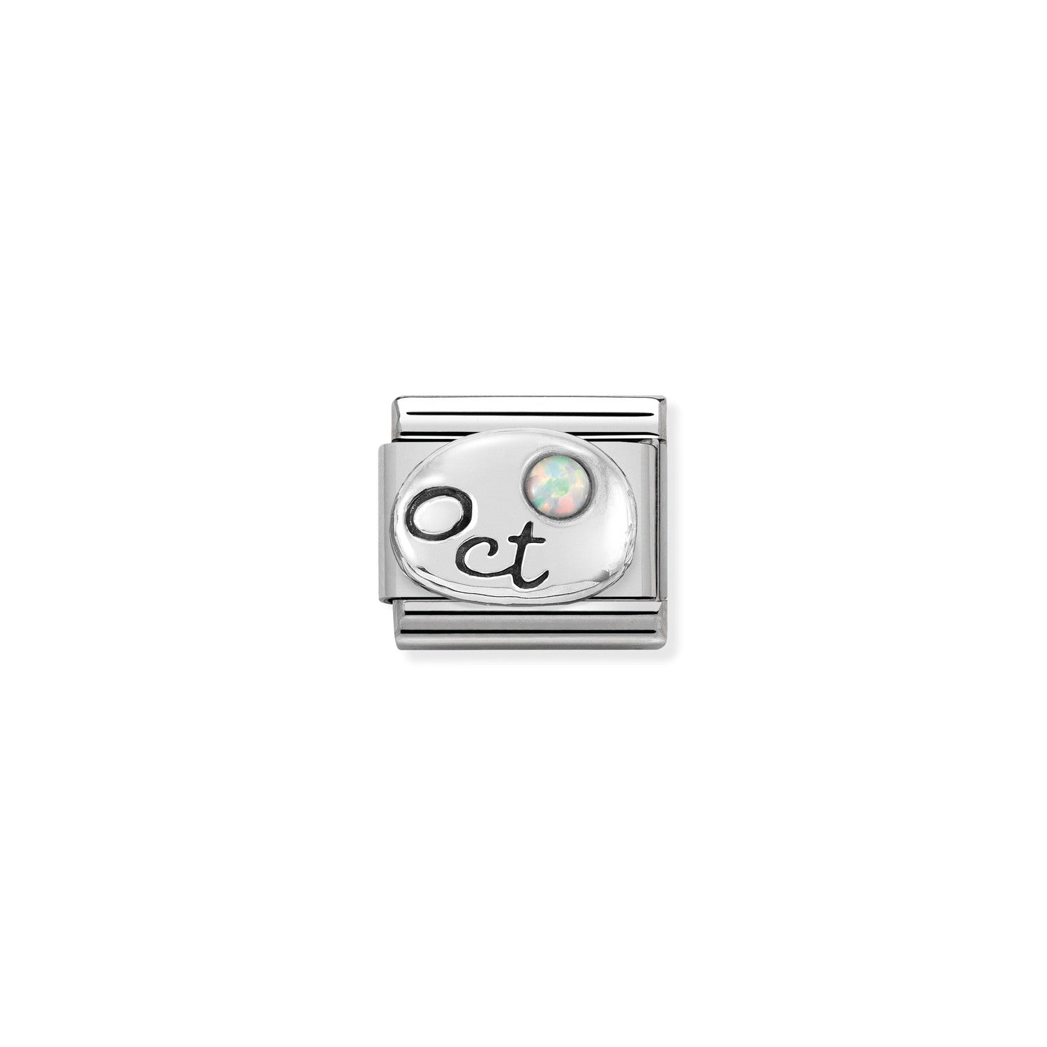 Nomination Composable Classic Engraved October White Opal Charm - Stainless Steel & Sterling Silver