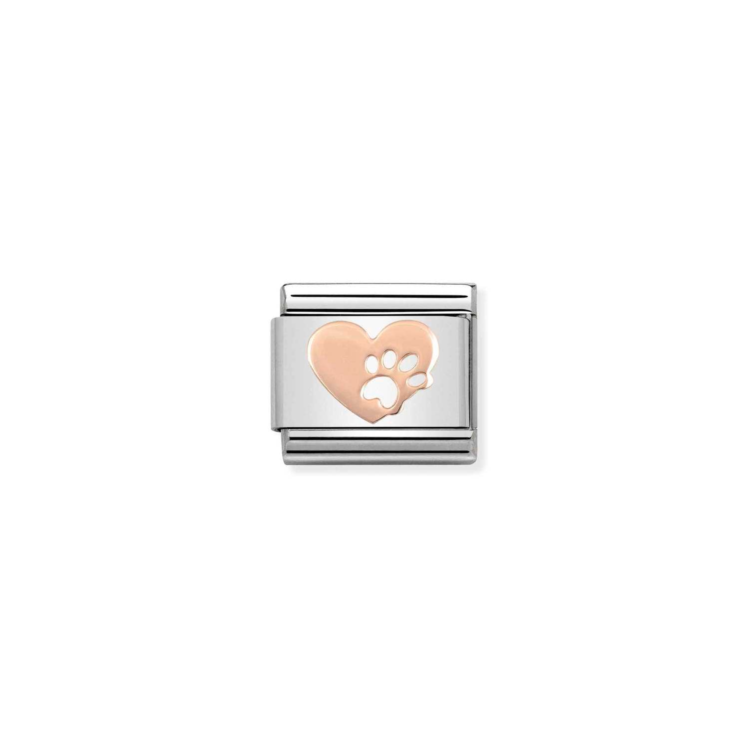 Nomination Composable Classic Heart with Pawprint Charm - Stainless Steel & Rose Gold
