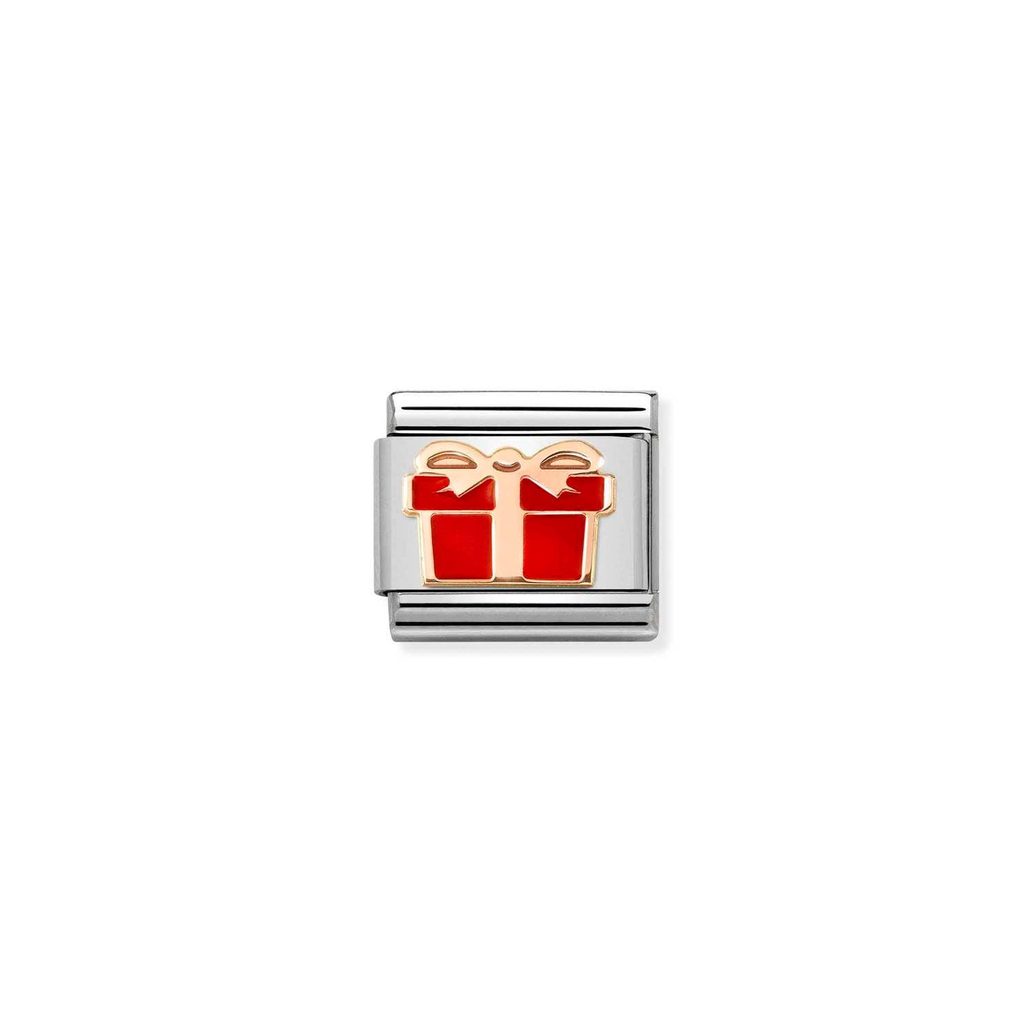 Nomination Composable Classic Red Gift Box Charm - Stainless Steel & Rose Gold with Enamel