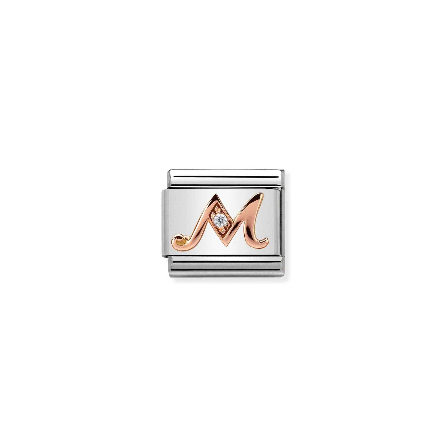 Nomination Composable Classic Letter M Charm - Stainless Steel & Rose Gold with Cubic Zirconia