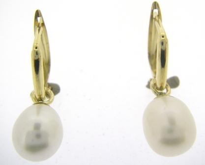 9ct Yellow Gold Horseshoe & Fresh Water Pearl Drop Earrings