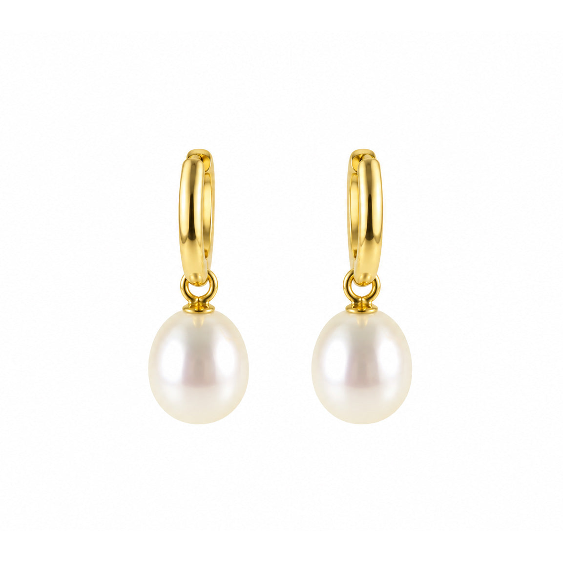 9ct Yellow Gold Horseshoe & Fresh Water Pearl Drop Earrings
