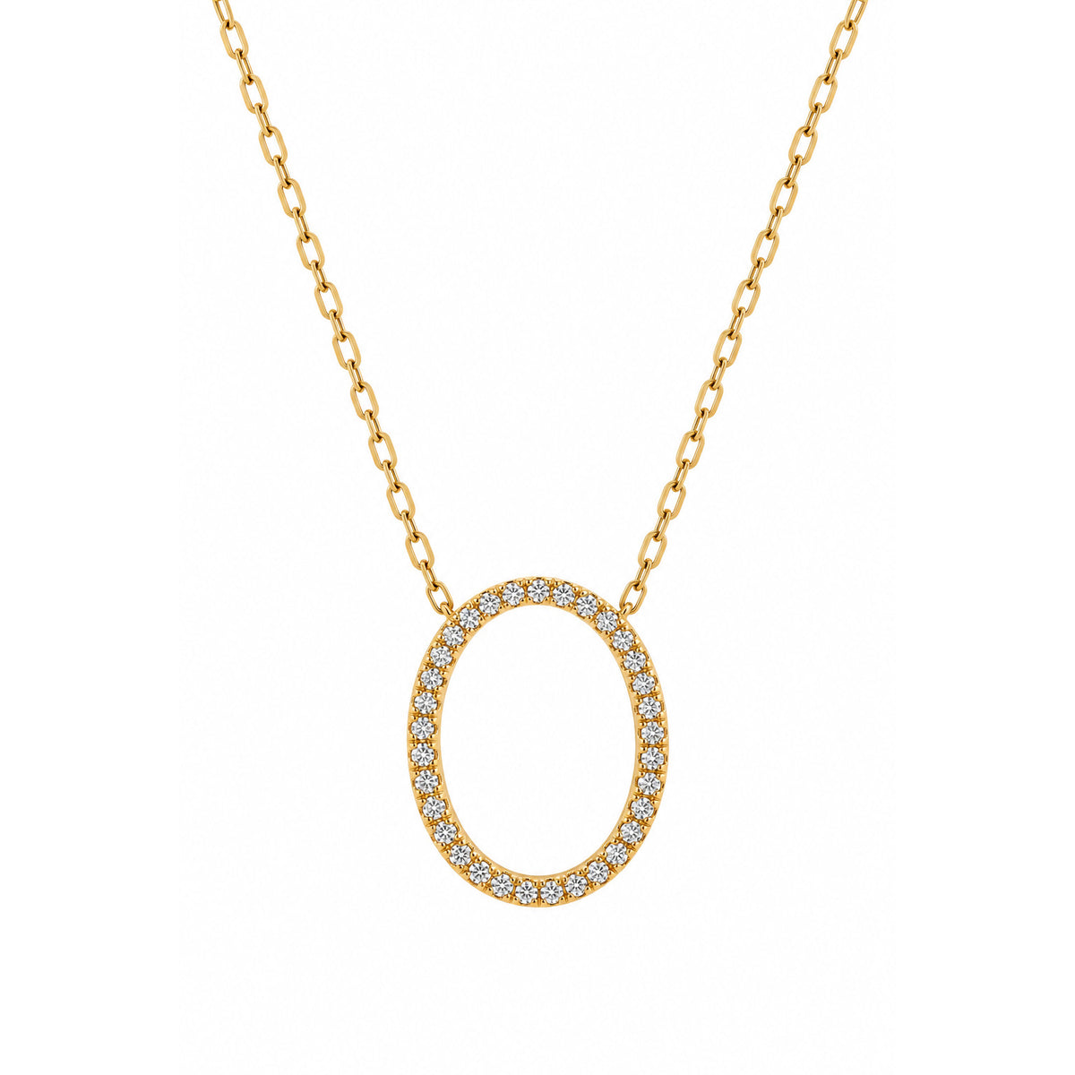 9ct Yellow Gold Open Oval Diamond Necklace