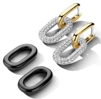 Ti Sento Oval Drop Earrings - Cubic Zirconia, Silver & Black