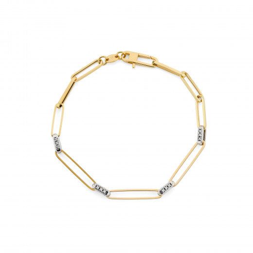 9ct Yellow Gold CZ Oblong Link Bracelet