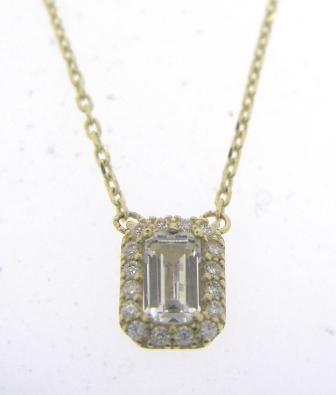 9ct Yellow Gold Baguette Cut Cubic Zirconia Solitaire Necklace