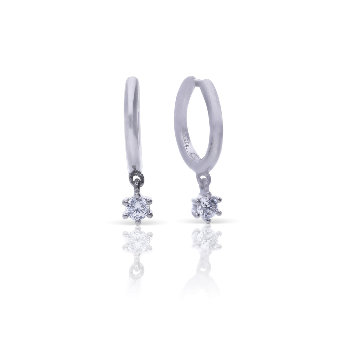 Diamondfire Sterling Silver CZ Solitaire Drop Hoop Earrings