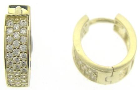 9ct Yellow Gold Three Row CZ Oval Hoop Earrings