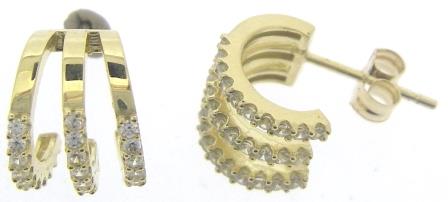 Elegant 9ct Yellow Gold Three-Row CZ Oval Hoop Earrings