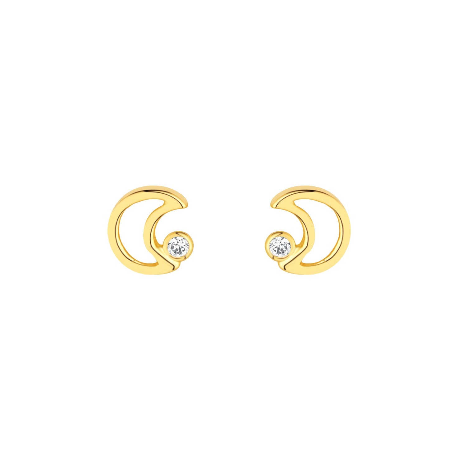 9ct Yellow Gold Open Moon Cubic Zirconia Stud Earrings