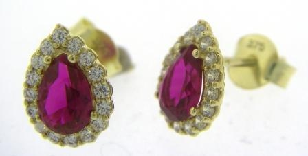 9ct Yellow Gold Ruby and CZ Pear Stud Earrings