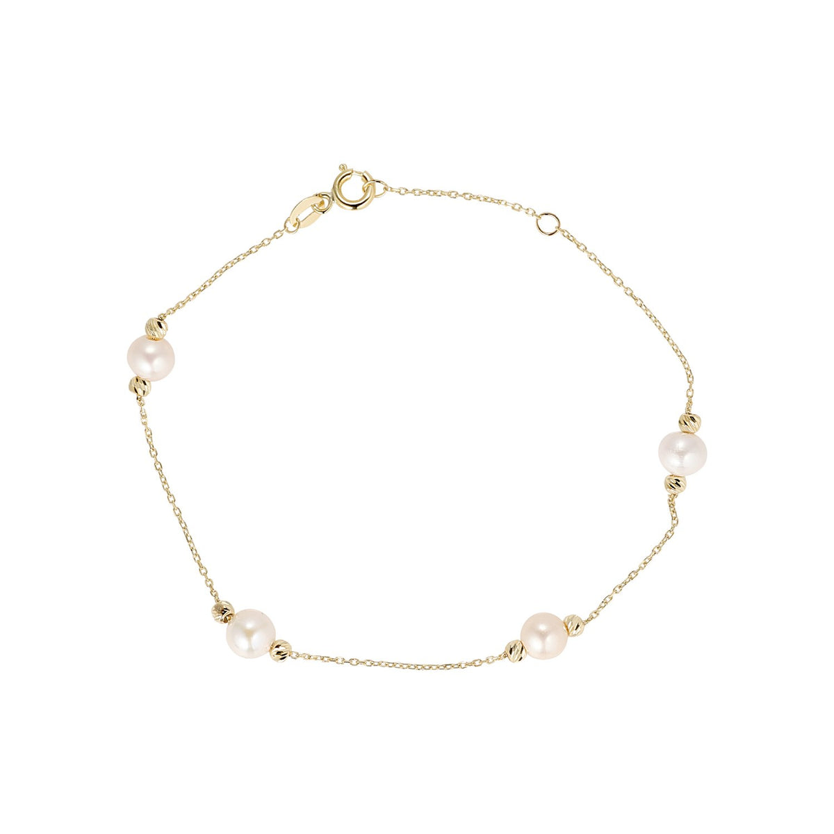 9ct Yellow Gold Freshwater Pearl and Gold Ball Bracelet