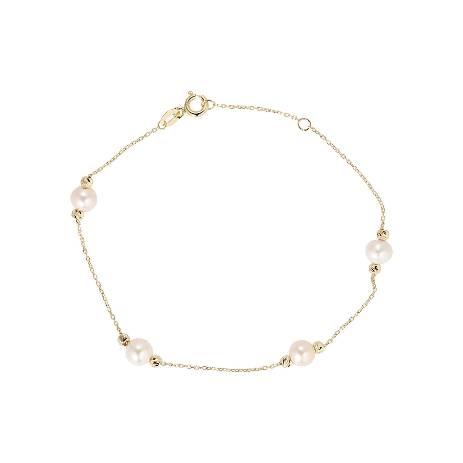 9ct Yellow Gold Freshwater Pearl and Gold Ball Bracelet