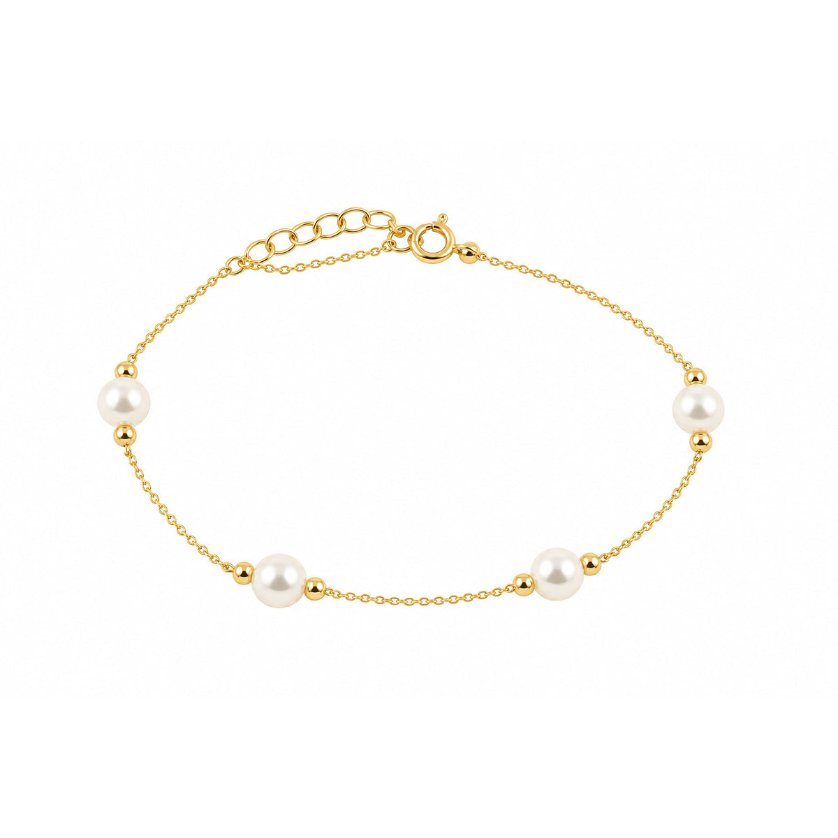 9ct Yellow Gold Freshwater Pearl and Gold Ball Bracelet