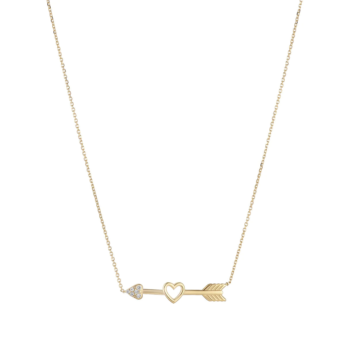 9ct Yellow Gold Cubic Zirconia Heart & Arrow Necklace