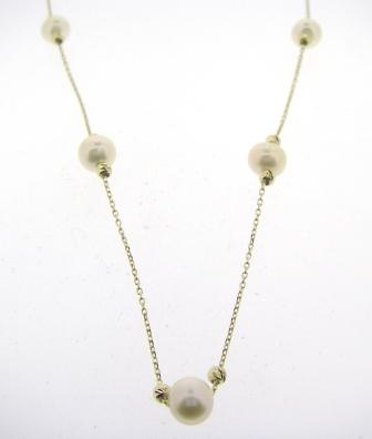 9ct Yellow Gold Freshwater Pearl and Gold Ball Necklet