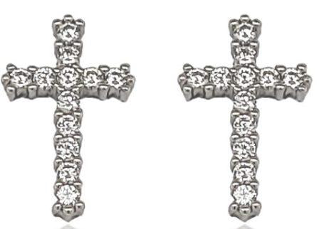 Sterling Silver CZ Cross Stud Earrings