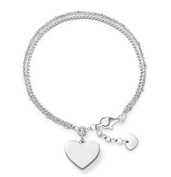 Thomas Sabo Sterling Silver Engravable Double Bracelet with Heart Pendant