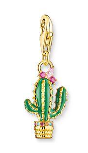 Thomas Sabo Sterling Silver Yellow Gold Plated Green Cactus Charm with Pink Cubic Zirconia