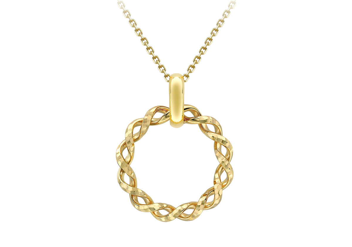 9ct Yellow Gold Diamond Cut Twist-Circle Pendant