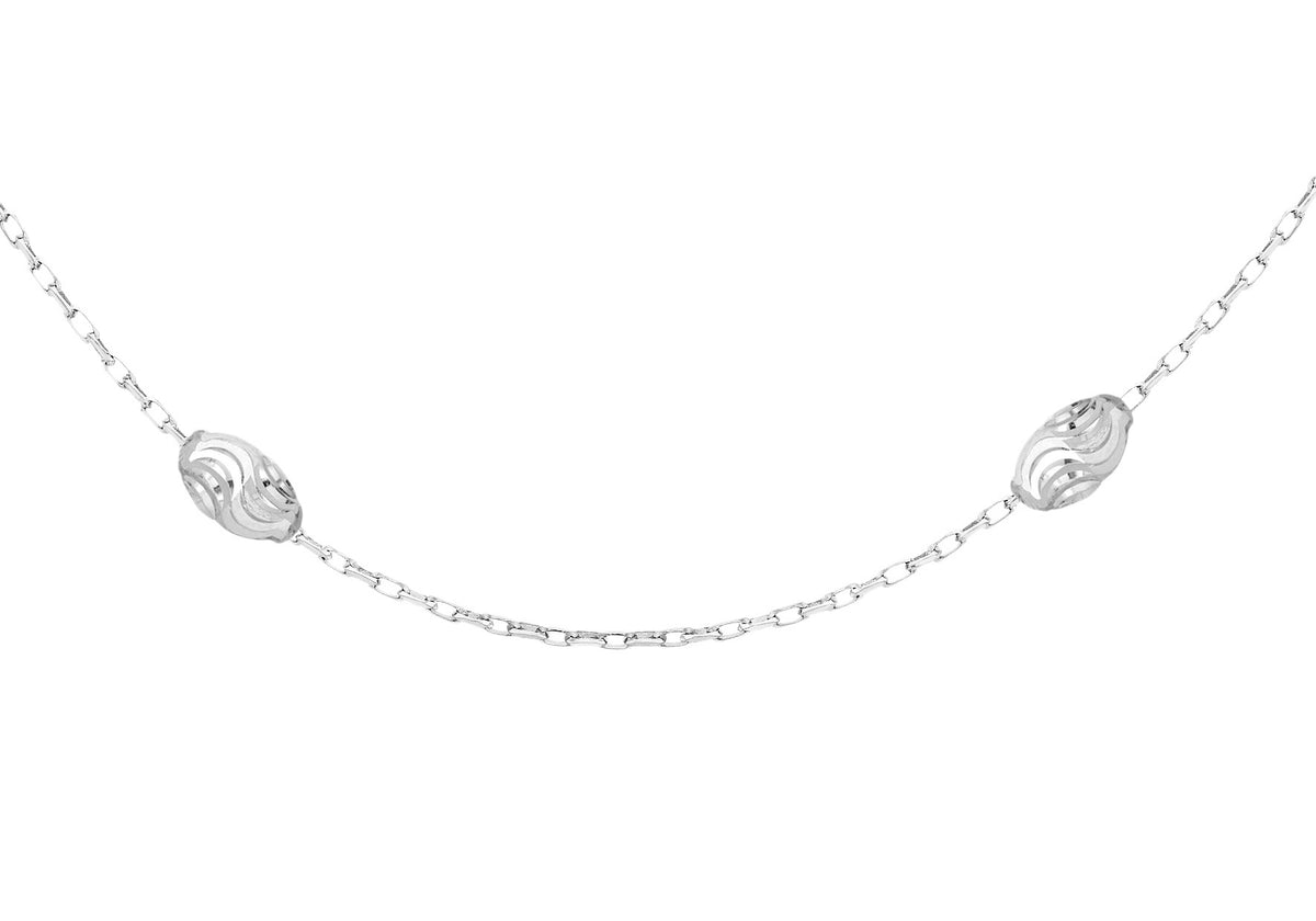 Sterling Silver Diamond Cut 'Coffee Bean' Necklace - 18'
