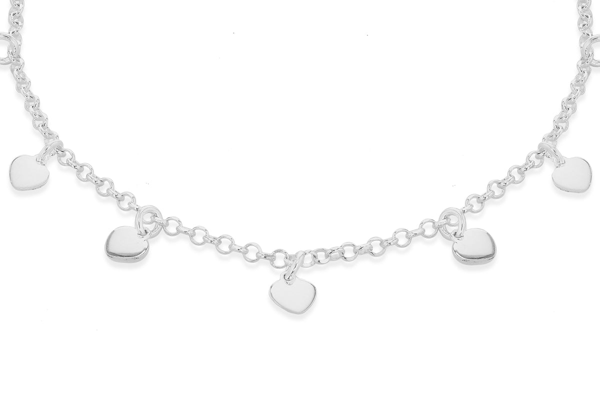 Sterling Silver Dangly Hearts Anklet 9'-11'
