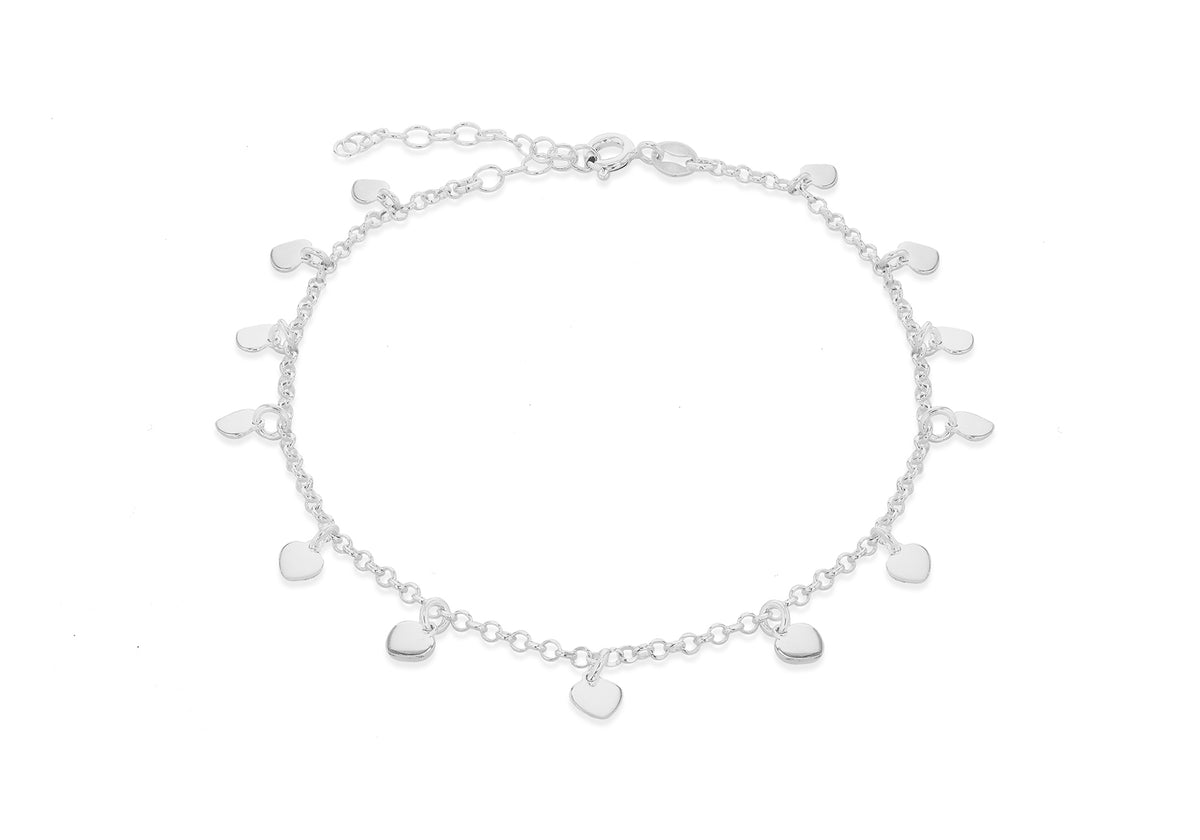 Sterling Silver Dangly Hearts Anklet 9'-11'