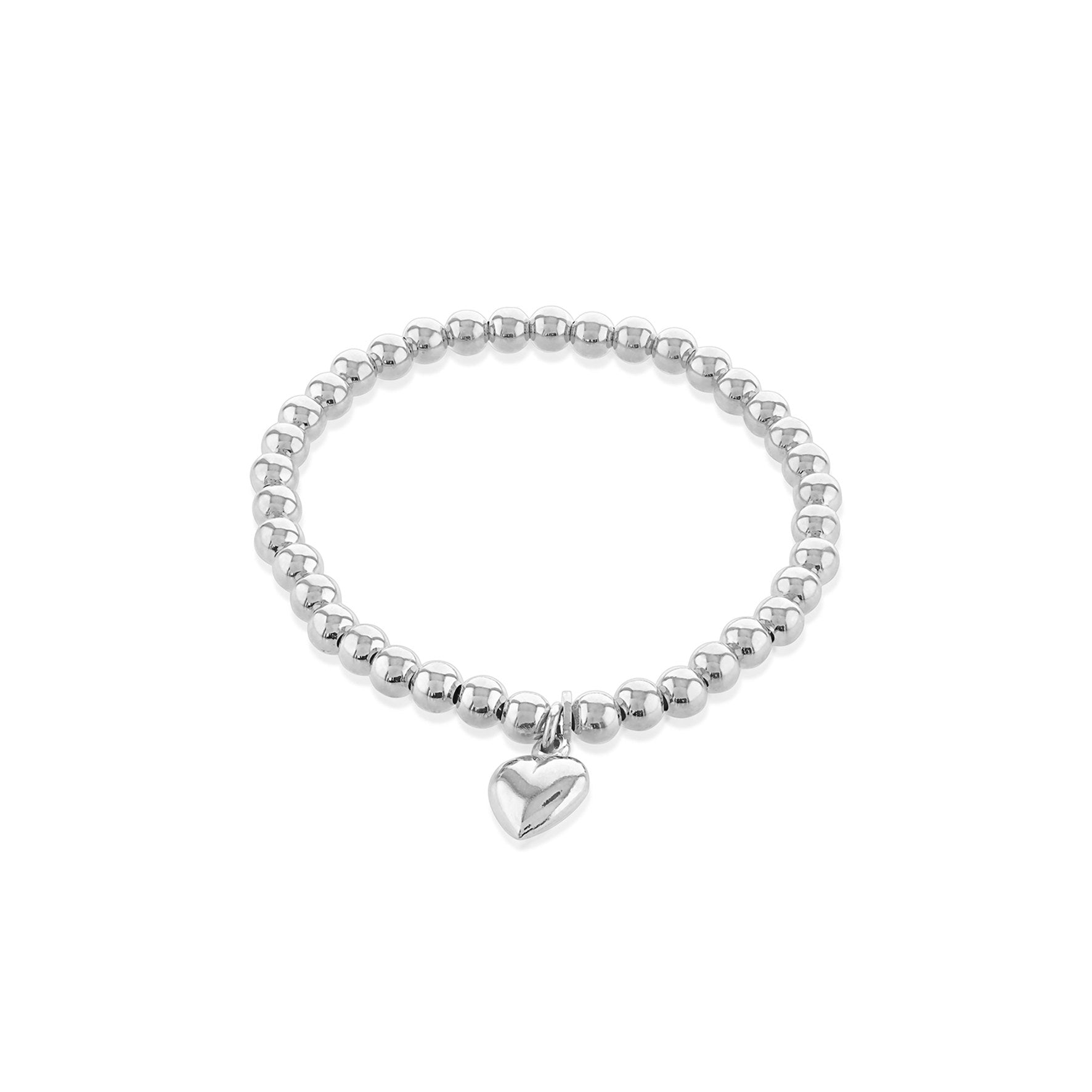 Sterling Silver Elastic Beads with Heart Charm Kids Bracelet 5.5'