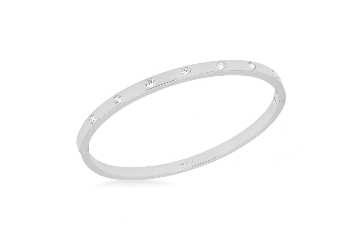 Sterling Silver Rhodium Plated 7 Stone Cubic Zirconia Bangle