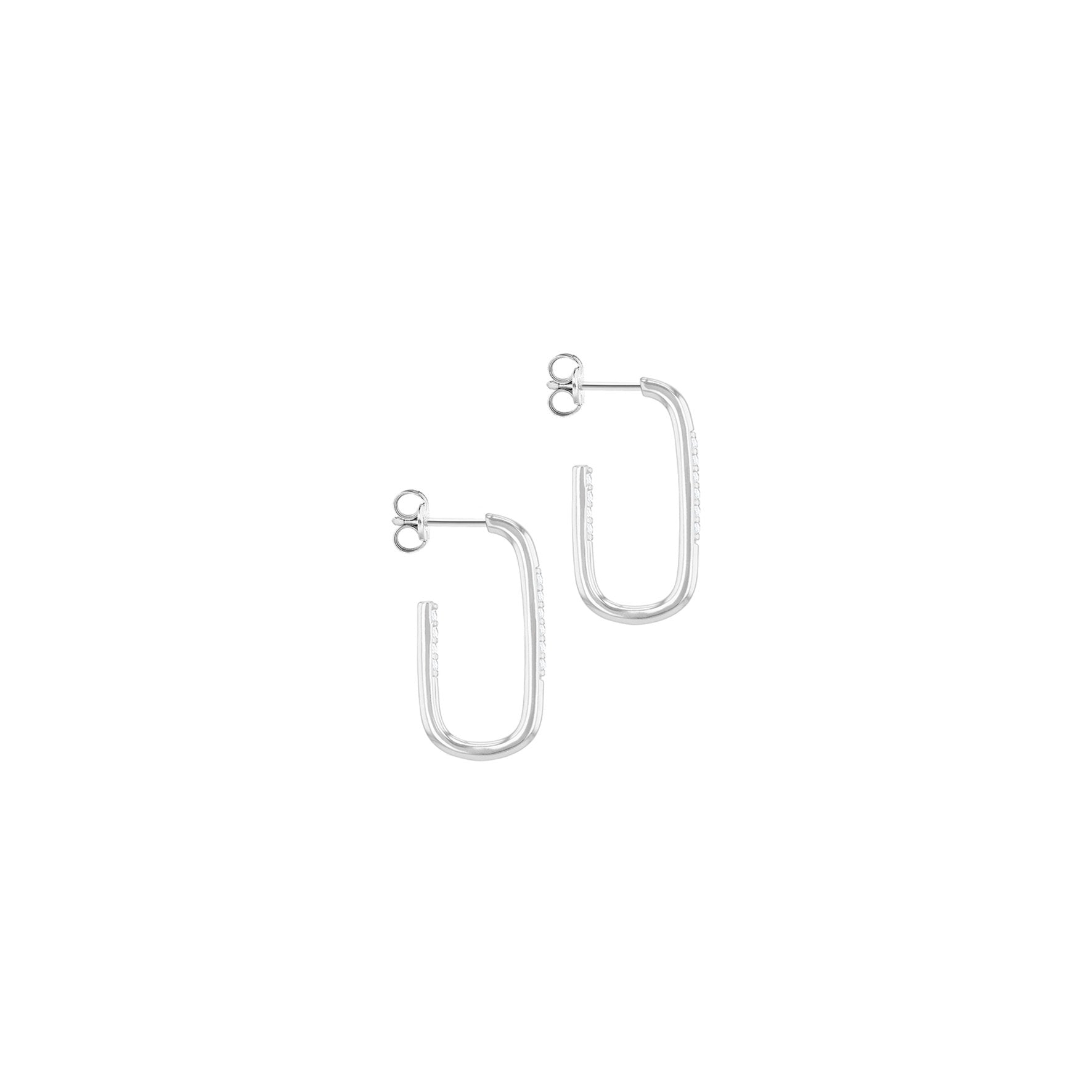 Sterling Silver Rhodium Plated Cubic Zirconia Rectangular Half Hoop Earrings