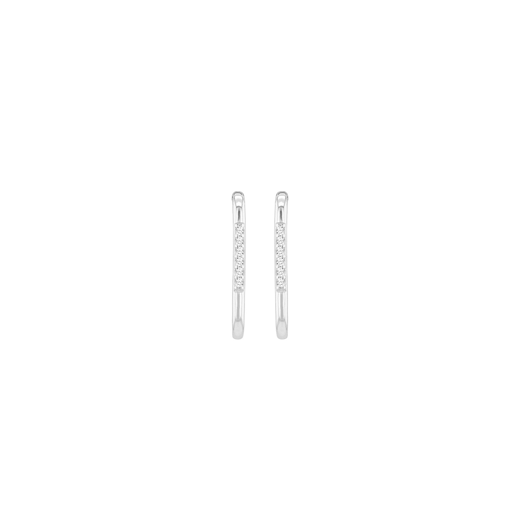 Sterling Silver Rhodium Plated Cubic Zirconia Rectangular Half Hoop Earrings
