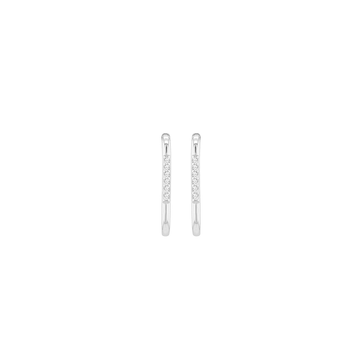 Sterling Silver Rhodium Plated Cubic Zirconia Rectangular Half Hoop Earrings