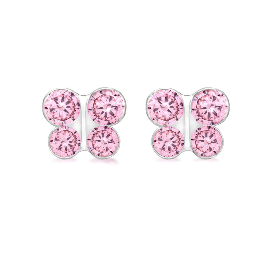Sterling Silver Pink Cubic Zirconia Butterfly Stud Earrings