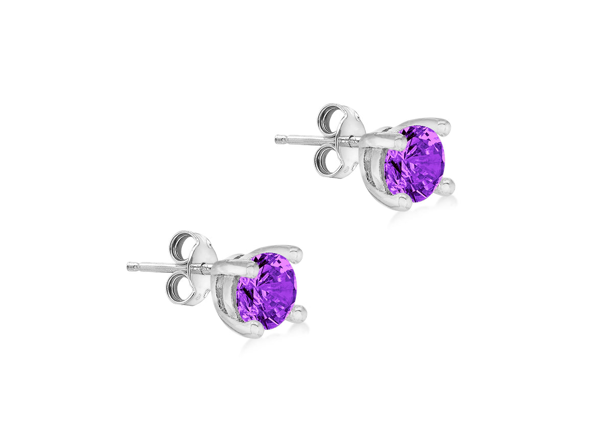 Sterling Silver Amethyst Cubic Zirconia February Birthstone Stud Earrings