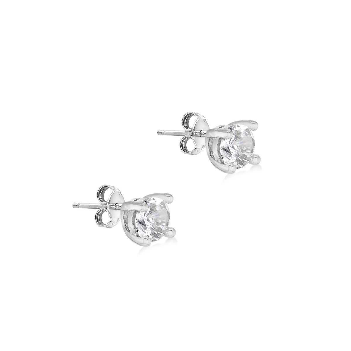 Sterling Silver White Cubic Zirconia April Birthstone Stud Earrings