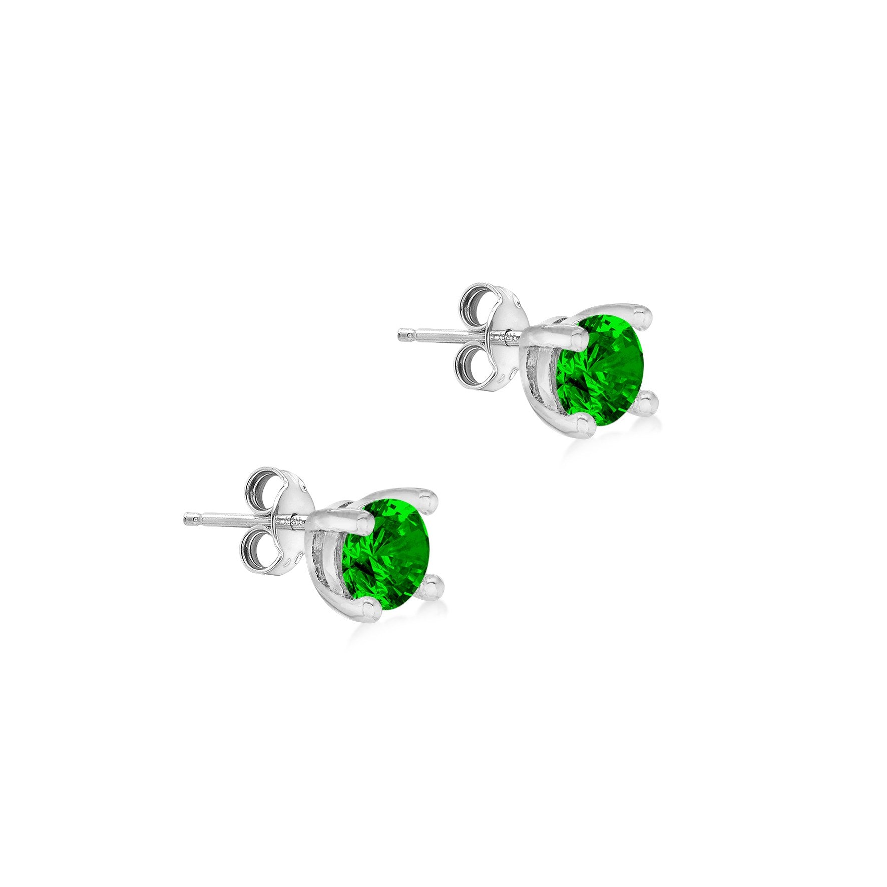 Sterling Silver Emerald Cubic Zirconia May Birthstone Stud Earrings