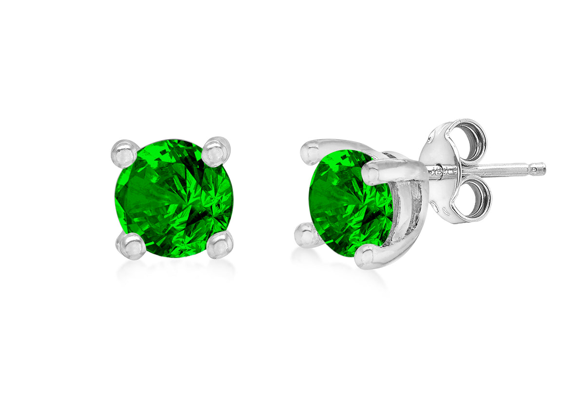 Sterling Silver Emerald Cubic Zirconia May Birthstone Stud Earrings