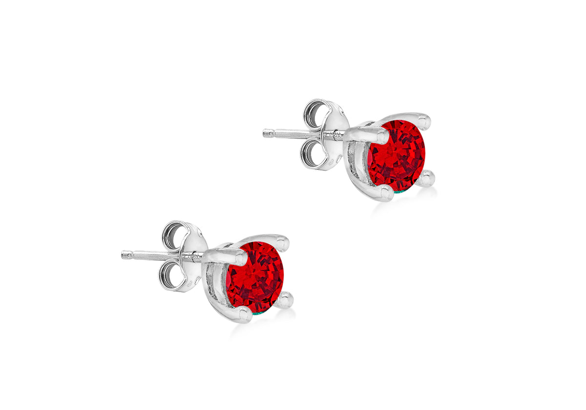 Sterling Silver Ruby Cubic Zirconia July Birthstone Stud Earrings