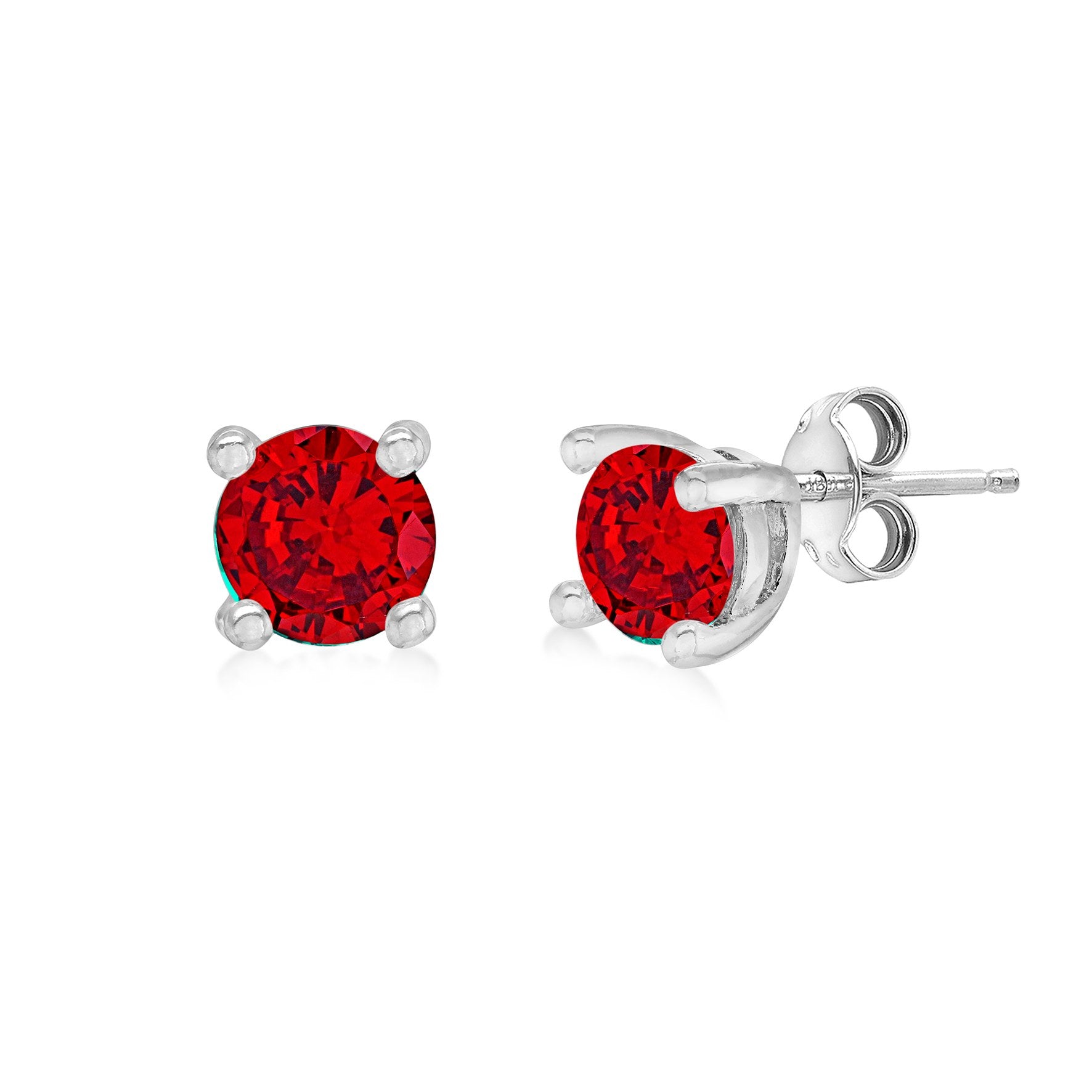 Sterling Silver Ruby Cubic Zirconia July Birthstone Stud Earrings