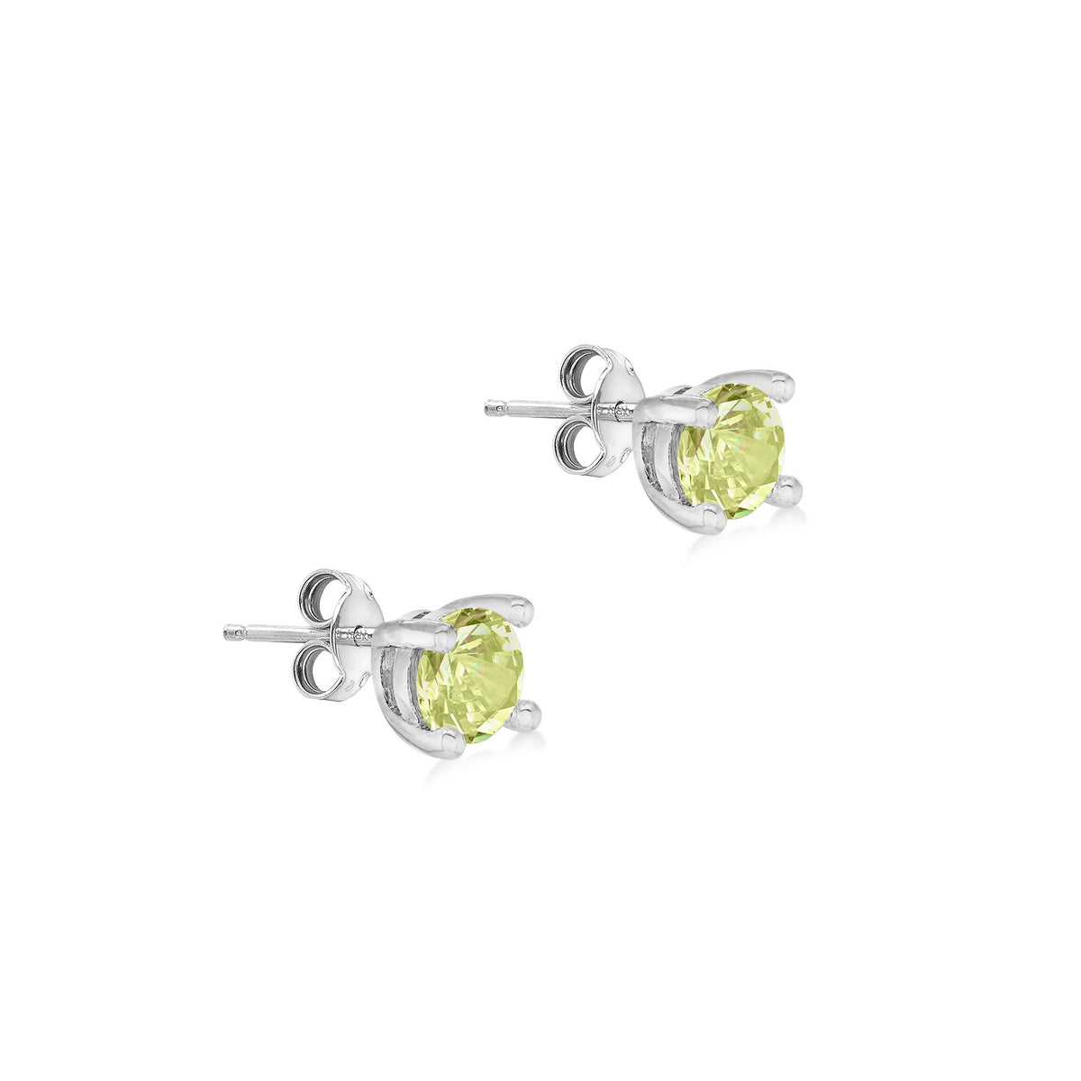 Sterling Silver Peridot Cubic Zirconia August Birthstone Stud Earrings