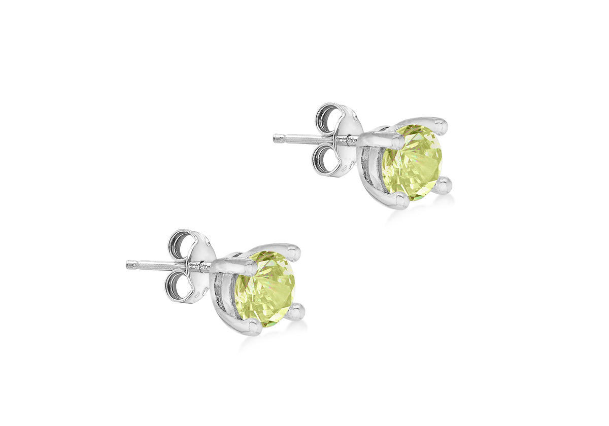 Sterling Silver Peridot Cubic Zirconia August Birthstone Stud Earrings