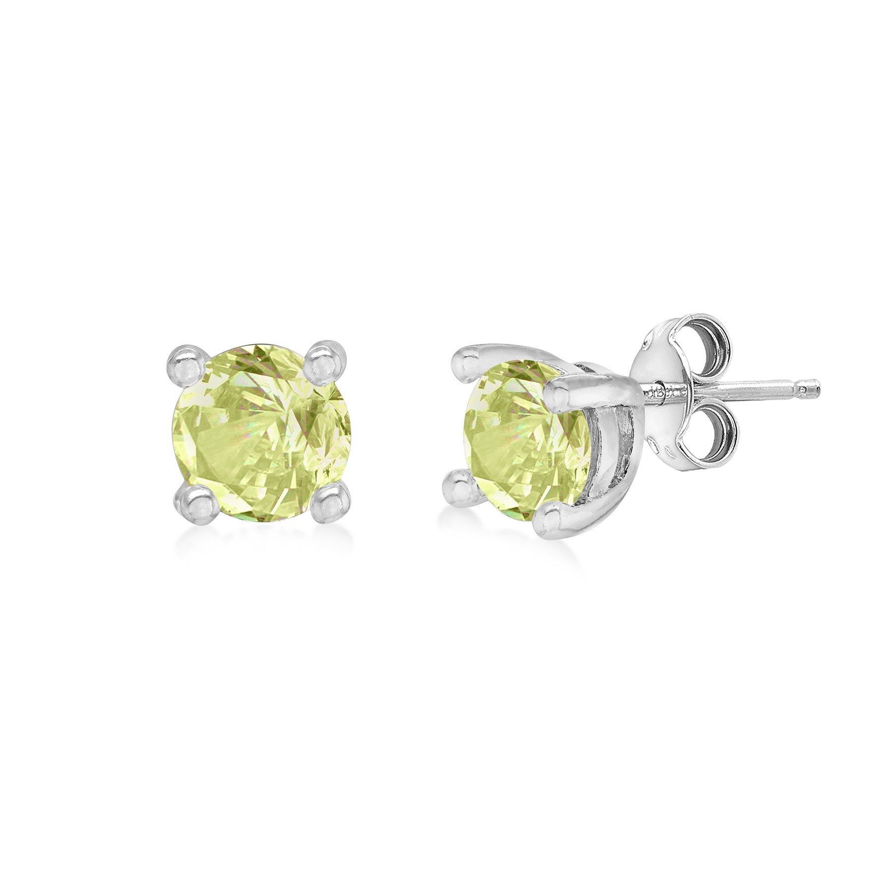 Sterling Silver Peridot Cubic Zirconia August Birthstone Stud Earrings