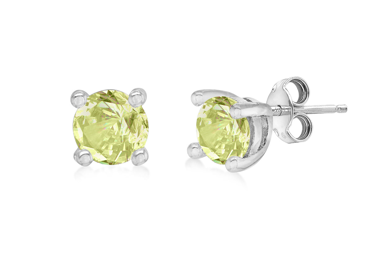 Sterling Silver Peridot Cubic Zirconia August Birthstone Stud Earrings