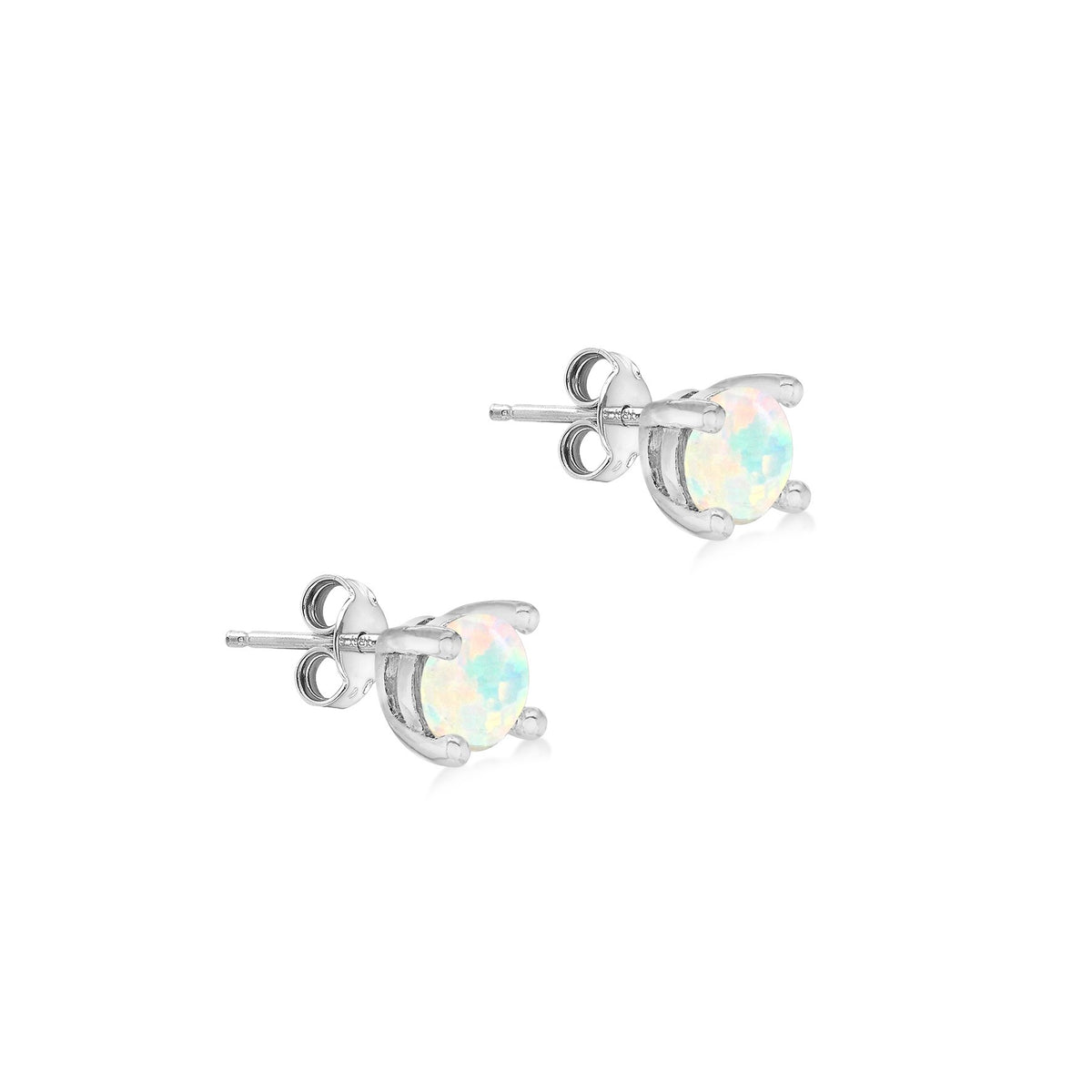 Sterling Silver Opal October Birthstone Stud Earrings