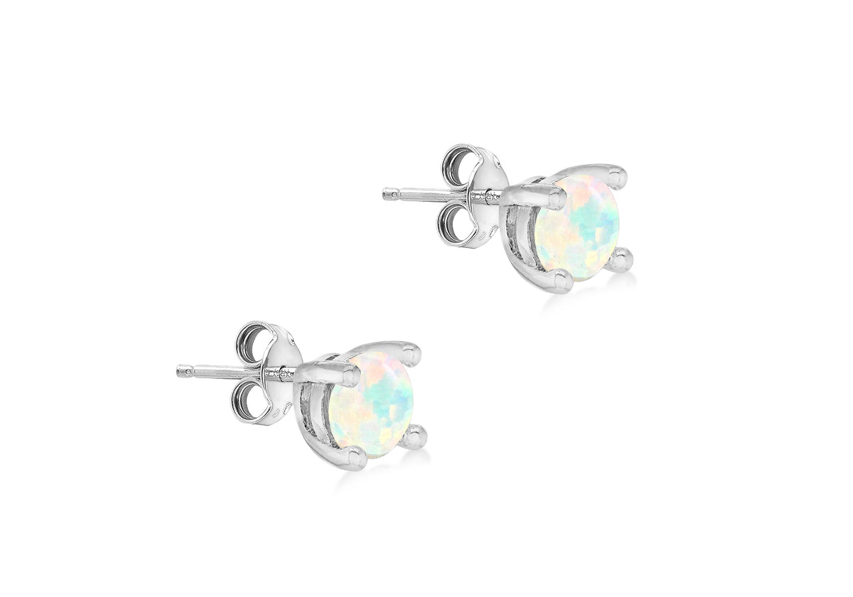Sterling Silver Opal October Birthstone Stud Earrings