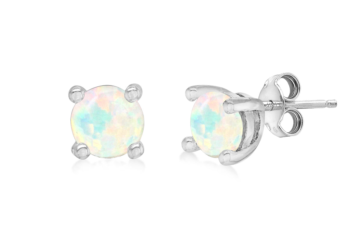 Sterling Silver Opal October Birthstone Stud Earrings