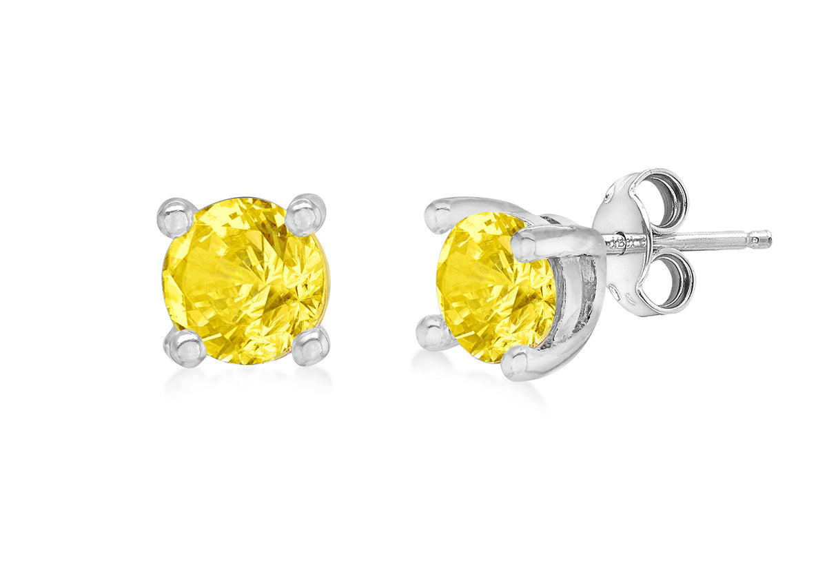 Sterling Silver Citrine Cubic Zirconia November Birthstone Stud Earrings
