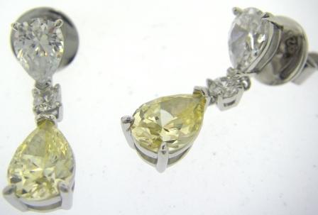 Sterling Silver White CZ with Yellow Pear Shape CZ Drop Earrings