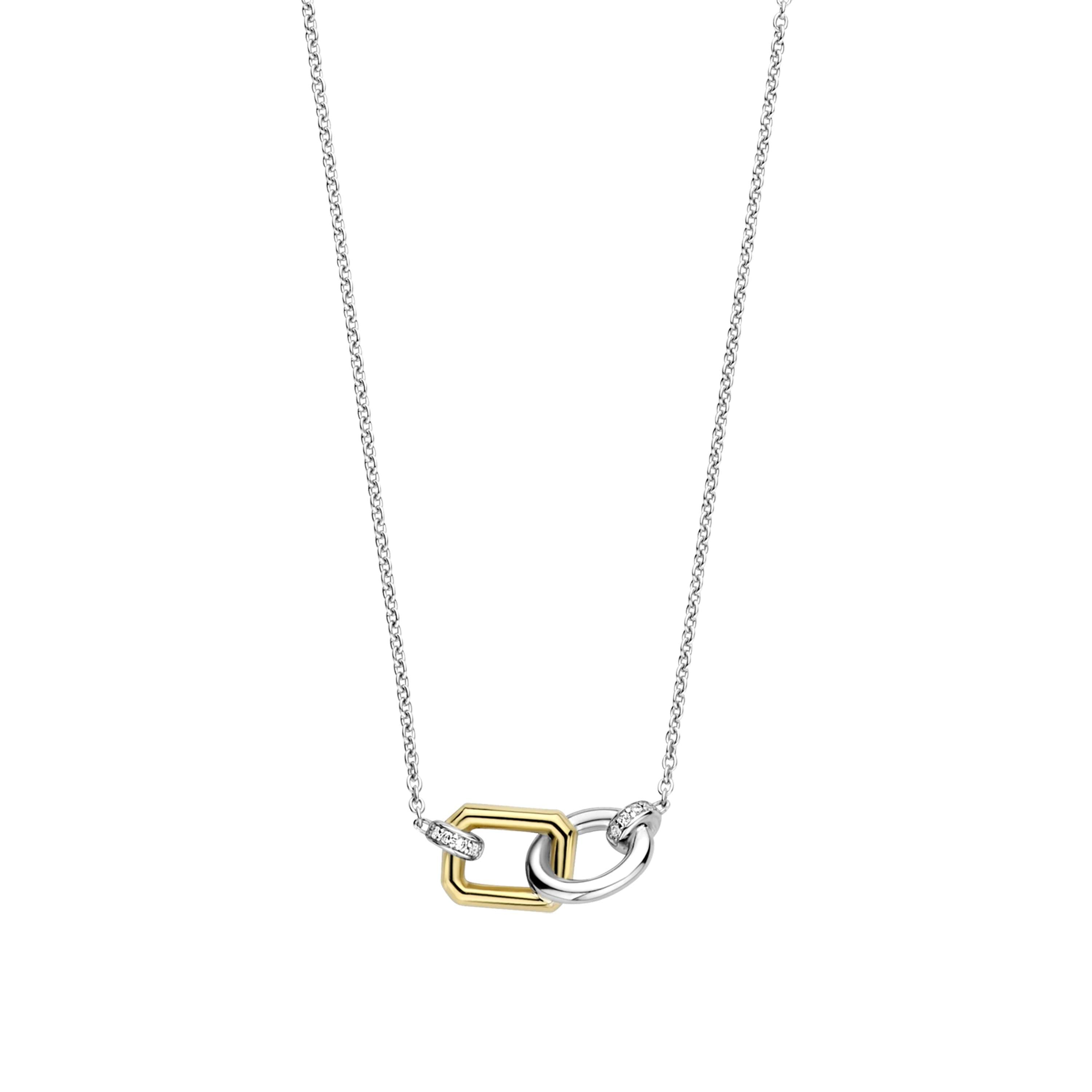 Ti Sento Gold Plated CZ Interlinked Rectangle & Circle Necklace